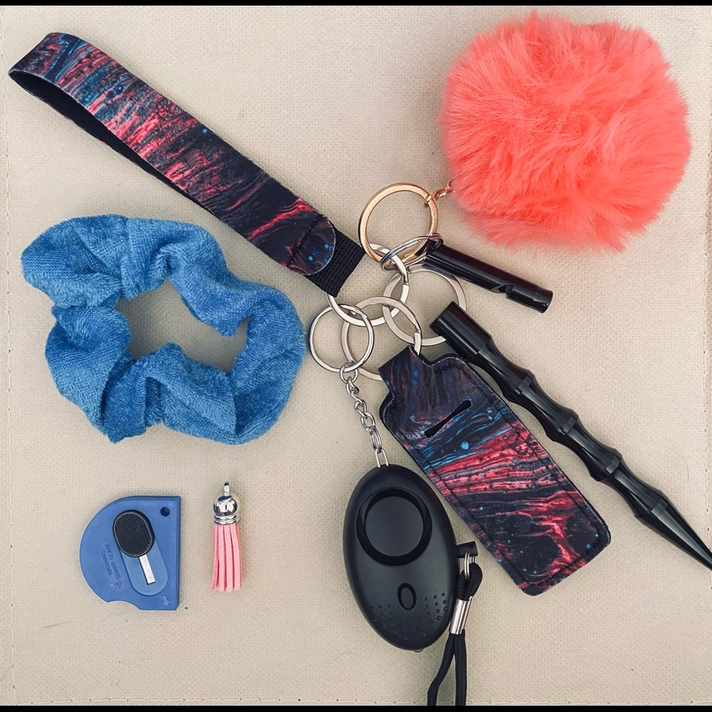 Teal and pink safety keychain